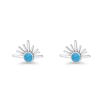 Round 7.5mm Sunset Stud Earring Lab Created Blue Opal 925 Sterling Silver Wholesale